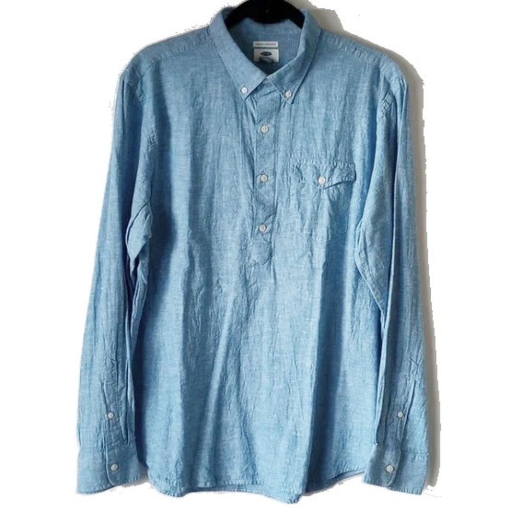 Old Navy Linen Cotton Button Down Denim Shirt L Regular Fit